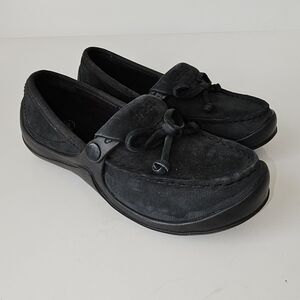 Crocs Womens Suede Nubuck Wrapped Dark Green Loafers Bow Coslite Shoes S…